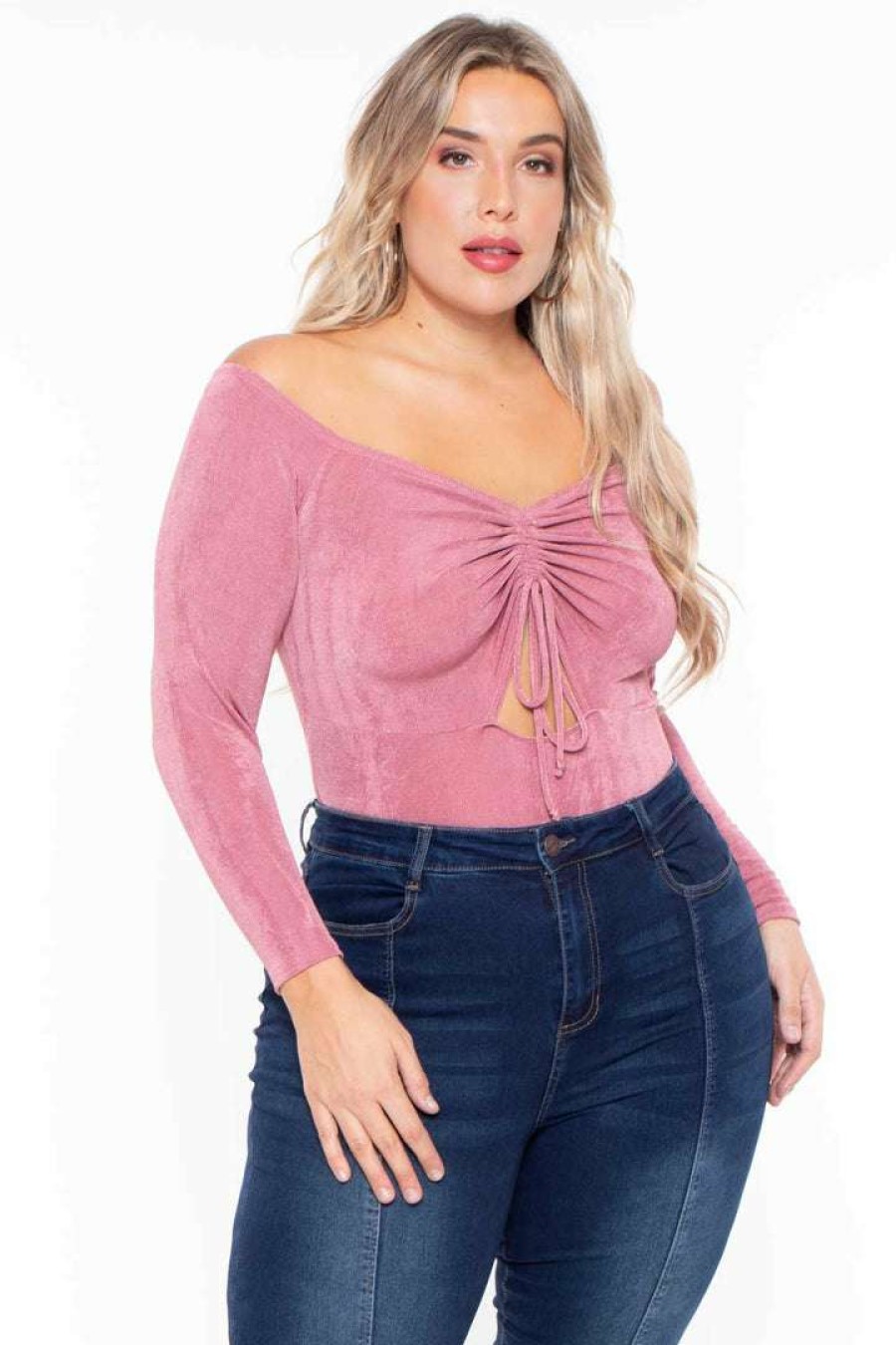 Tops * | Curvy Sense Plus Size Miyuki Slinky Bodysuit Bodysuits Mauve