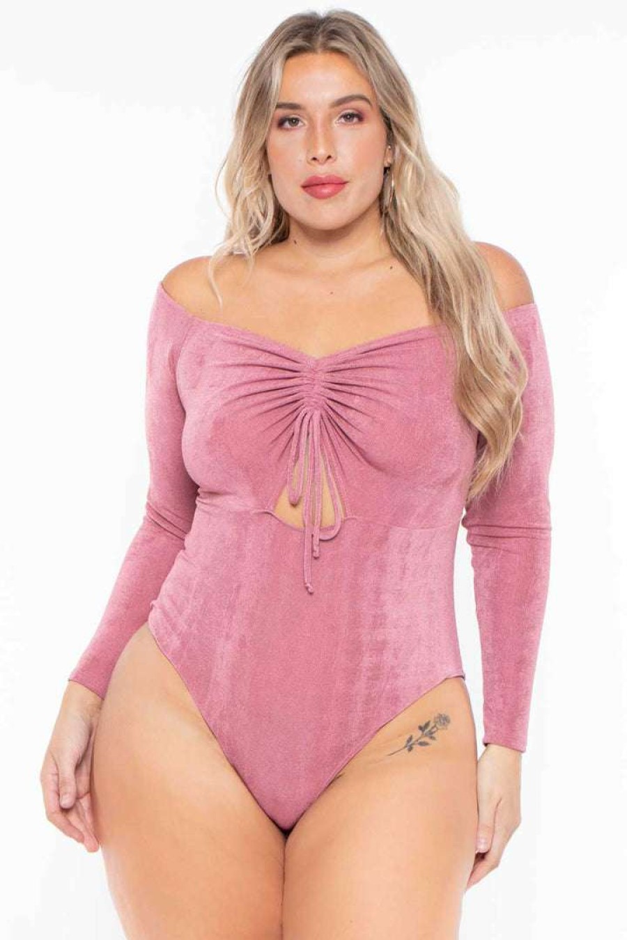 Tops * | Curvy Sense Plus Size Miyuki Slinky Bodysuit Bodysuits Mauve