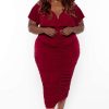 Dresses * | Curvy Sense Plus Size Roni Ruched Bodycon Dress Back In Stock Burgundy