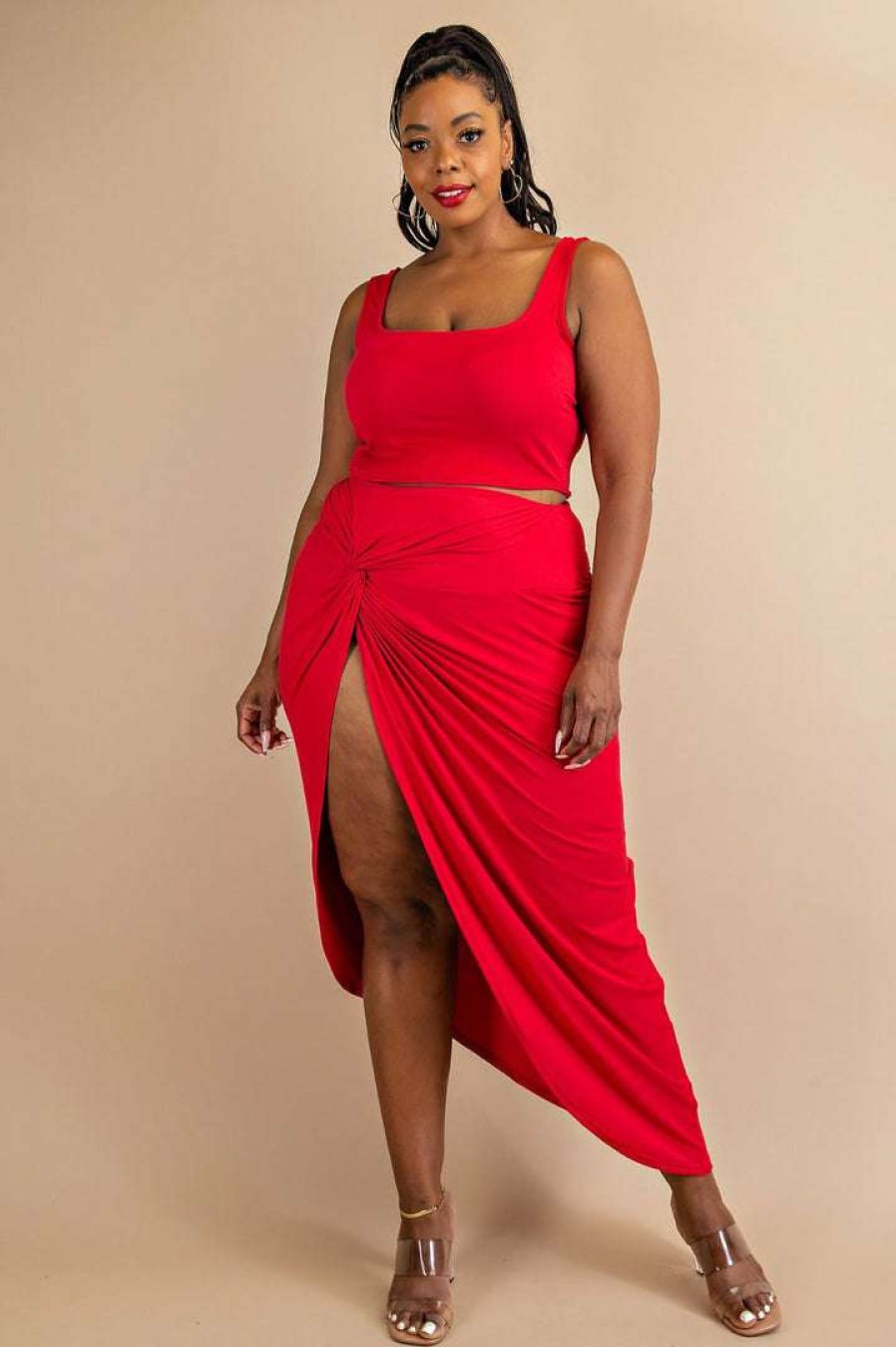 Sets * | The Curve La New Arrivals Plus Size Kristin Matching Skirt Set Red