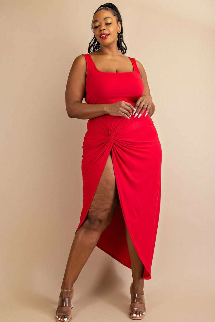 Sets * | The Curve La New Arrivals Plus Size Kristin Matching Skirt Set Red